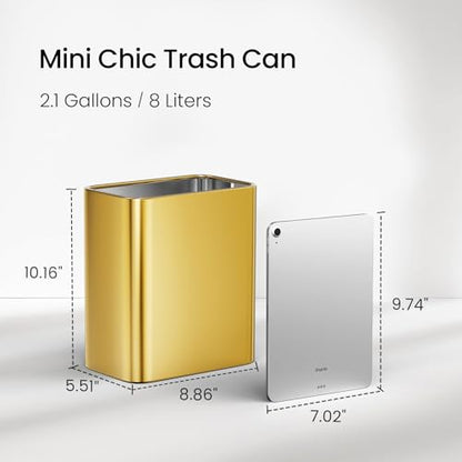 Cesun Small Bathroom Trash Can, 2.1 Gallons, Under Sink Wastebasket, Gold - color: Gold