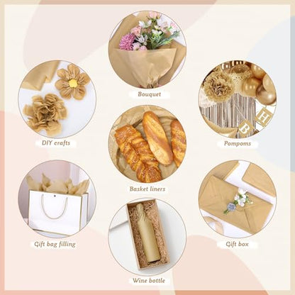 woric 160 Sheets Brown Tissue Paper for Gift Bags 20 X 14 Inches - color: Brown