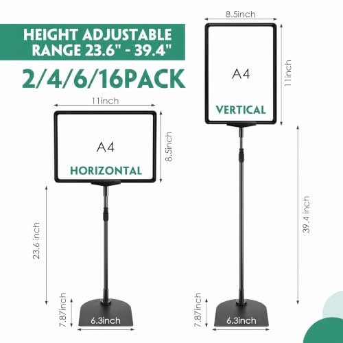 Jutom 6 Pack Adjustable Pedestal Stand Holder 8.5 x 11 Inch Heavy Duty Aluminum Sign Holder Vertical and Horizontal Sign Poster Stands Floor Standing Display for Advertisement Menu Display(Black) - color: Black
