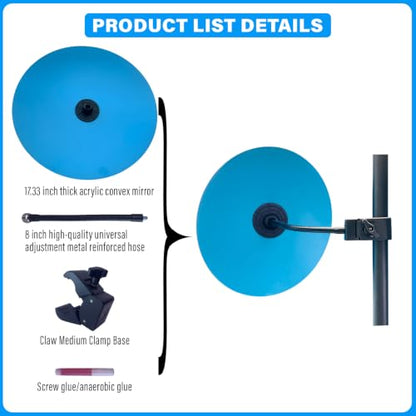 17.33" HD Frameless Acrylic Convex Mirror, Wide Angle Blind Spot Mirror - size: 17.33 inch wide-angle lens+clip