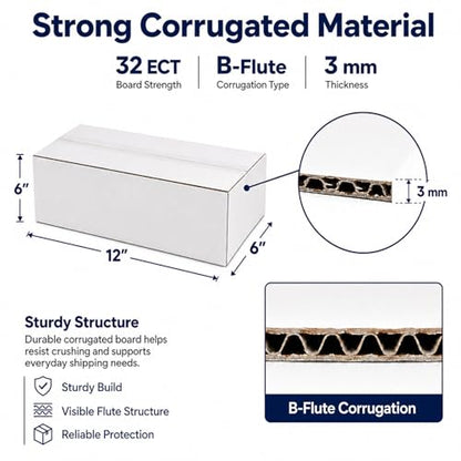 12x6x6 White Shipping Boxes, 25 Pack - size: 12x6x6 Inch