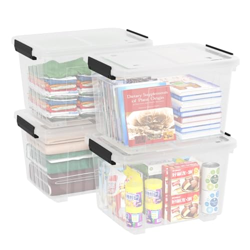 4-Pack 50 Qt Lidded Storage box, Large Clear Plastic Bin with Wheels - size: 50 Quarts