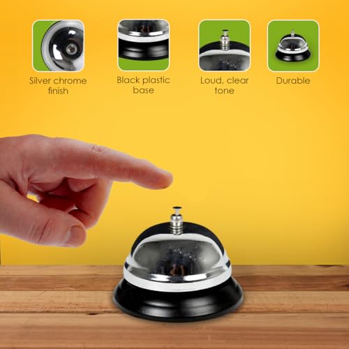Desk Tech Classic Chrome Desk Bell, Chrome Silver Finish with Black Plastic Base, Perfect for Reception, Office, Classroom, Restaurant Waiting Area, and Service Counter, 3.5" D x 3" H