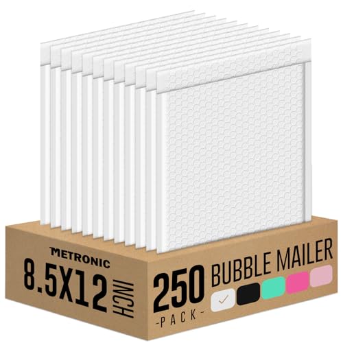 Metronic Bubble Mailers 8.5x12 250 Pack White Bubble Mailers Waterproof - color: White, size: 8.5x12" 250 pc