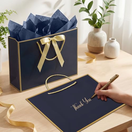 woric 13.7" Large Gift Bags with Handles, 2 Pack Navy Blue Paper Gift Bags - color: Navy Blue
