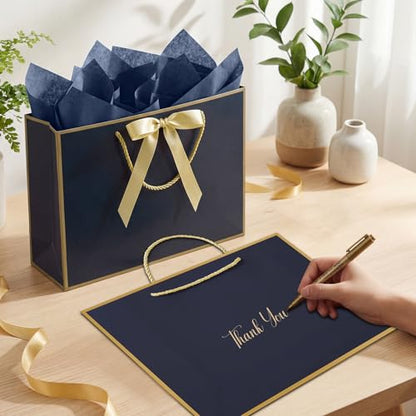 woric 13.7" Large Gift Bags with Handles, 2 Pack Navy Blue Paper Gift Bags - color: Navy Blue