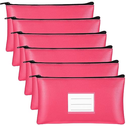 Paterr 6 Pcs Money Bags with Zipper PU Leather Deposit Bank Bag Security Money Pouch Receipt Holder Bank Pouch Wallet with Label for Cash Coin Makeup Cosmetics Bills Tickets, 11 x 6 Inch(Rose Red) - color: Rose Red