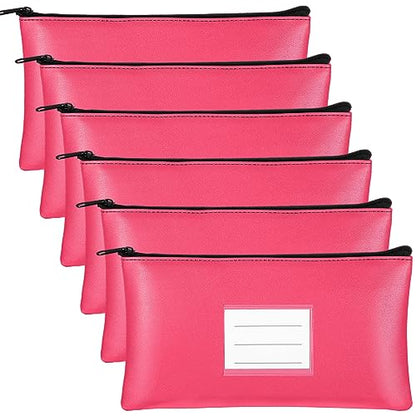 Paterr 6 Pcs Money Bags with Zipper PU Leather Deposit Bank Bag Security Money Pouch Receipt Holder Bank Pouch Wallet with Label for Cash Coin Makeup Cosmetics Bills Tickets, 11 x 6 Inch(Rose Red) - color: Rose Red