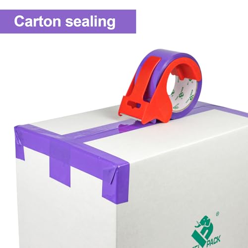 BOMEI PACK 3 Rolls Purple Heavy Duty Packing Tape with red Dispenser, Packaging Tape 1.88 Inches x 55Yards, 2.5mil Industrial Shipping Tape for Moving Shipping, Office & Storage - color: purple