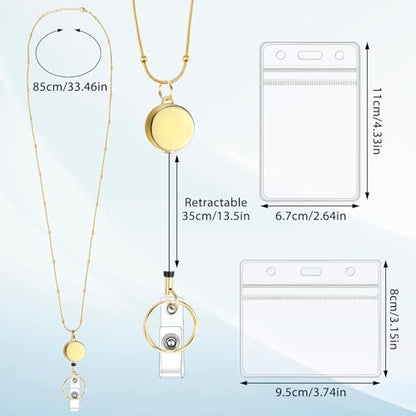 Gold Stainless Steel Badge Lanyard with 2 Waterproof Id Holders - color: New Gold