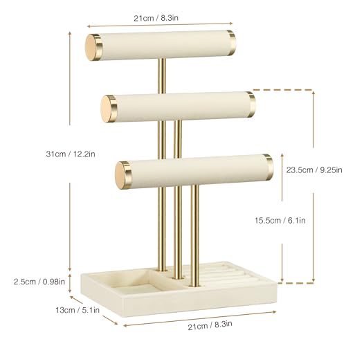 Jewelry Organizer Stand Display, 3 Tier Velvet Bracelet Holder, Beige - color: Beige, size: Standard