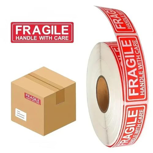 300PCS Fragile Stickers 1 x 3 Inch, Permanent Adhesive Handle with Care Shipping Labels, Waterproof Tear-Resistant Warning Stickers for Moving, Glass, Ceramics, Electronics and Delicate Items