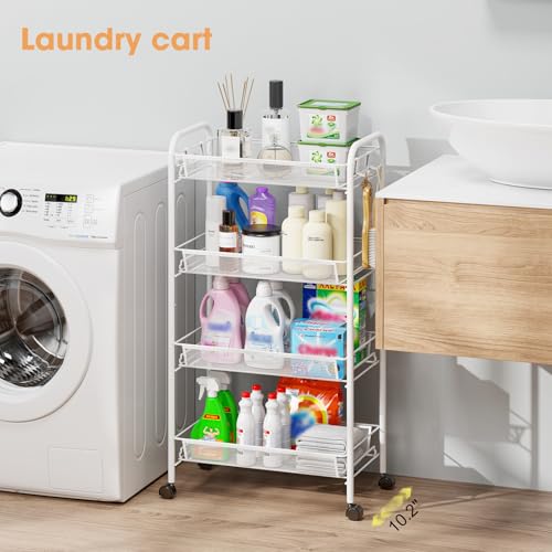 TOOLF 4 Tier Rolling Cart, Metal Utility Storage Cart with Wheels, White - color: White, size: 4-Tier