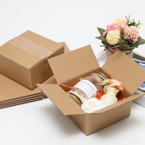 6 Pack 6x6x3 Shipping Boxes Brown Corrugated Cardboard Mailers - size: 6x6x3in