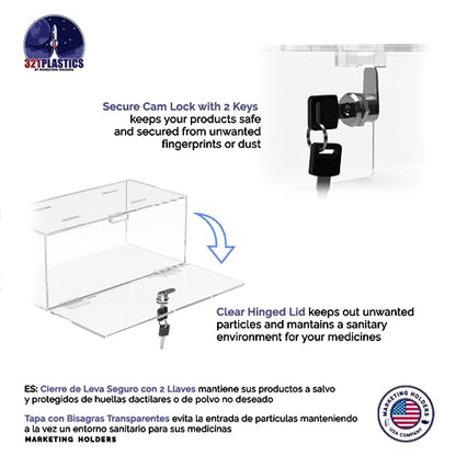 Marketing Holders Locking Medical Box Clear Acrylic Insulin Holder Refrigerator or Under Cabinet Mount Hardware Included for Medicine with 2 Keys 12" W x 6" D x 4.25" H Medium Sized - size: 13"W x 6.5"D x 5.5"H
