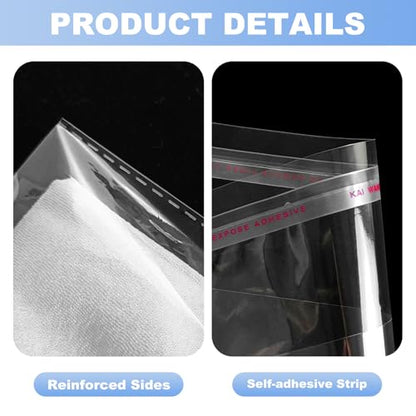 100 Count T Shirt Bags, Cellophane Bags Clear Poly Plastic Bags For Packing Clothing Self Sealing Bag With10 Pcs Size Stickers (11 * 14) - size: 11*14