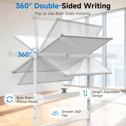 Mobile Rolling Whiteboard on Wheels 60"x 48" Double-Sided Magnetic - color: White, size: 60X48