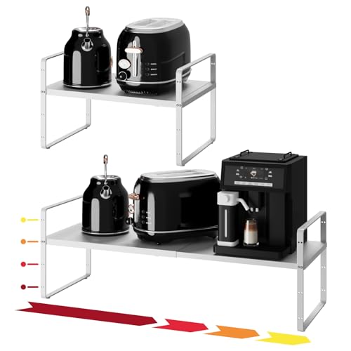 16.5~27.1" Expandable Shelf，2Pack 10.2" Wide Adjustable Height Cabinet Shelves，White - color: White, size: 2Pcs // 10.2''W