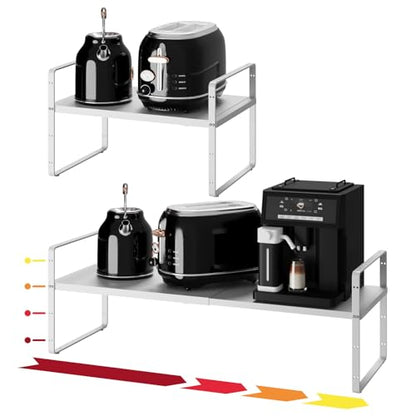 16.5~27.1" Expandable Shelf，2Pack 10.2" Wide Adjustable Height Cabinet Shelves，White - color: White, size: 2Pcs // 10.2''W