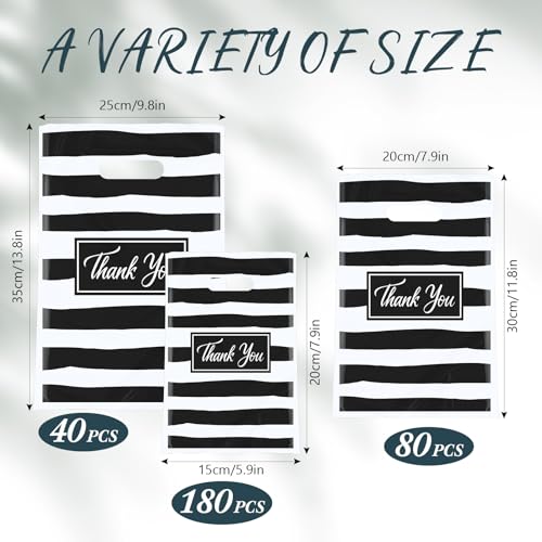 Jeyiour 300 Pcs Thank You Plastic Bags with Handles for business,Stripe - style: Stripe