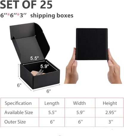 6x6x3 inch Black Shipping Boxes for Small Business- Set of 25 - color: Black, size: 6x6x3
