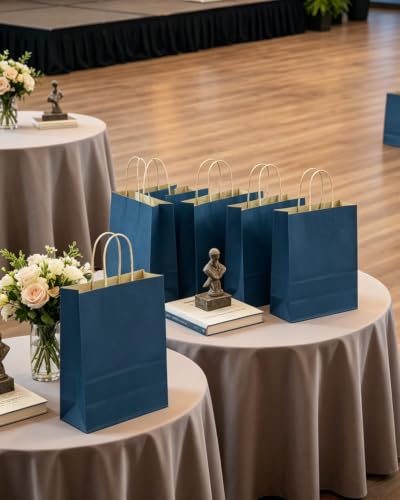 qiqee Classic Blue Gift Bag with Handles Bulk 24Pcs Paper Bags -10.6"x8.3"x4.3"Party Favor Bags - Solid Color - color: Classic Blue