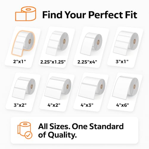 12-Roll (1300/Roll) 2" x 1" Thermal Barcode & SKU Labels, 1" Core - size: 2" x 1" - 12 Rolls (15600 Labels)