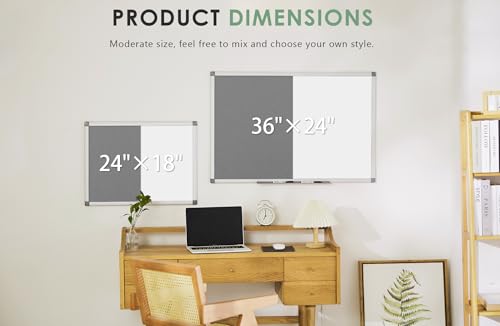 SWANCROWN White Board Bulletin Board Combo 36 x 24 in, Aluminum Frame - color: Grey-vertical, size: 36"W x 24"H