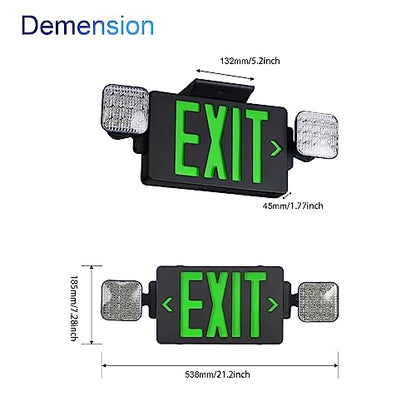 GZRUIYANG Black Housing Exit Sign with Emergency Lights Green, LED Emergency Exit Light with Battery Backup, UL 924 Certified, AC 120/277V, Commercial Emergency Lights Combo for Business - 1 Pack - color: Black Housing Green Letter, size: 1 Pack
