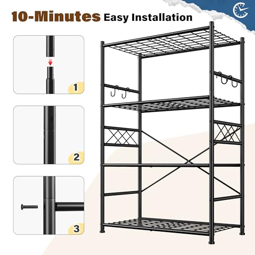 DurayLoly 5-Tier Metal Shelving with Hooks & Side Panel for Kitchen Pantry - size: 36" W x 12" D x 60" H (4T)