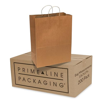 Prime Line Packaging Brown Paper Bag with Handle, 13x7x17 Inch, 200 Pack - size: 13x7x17 Inch