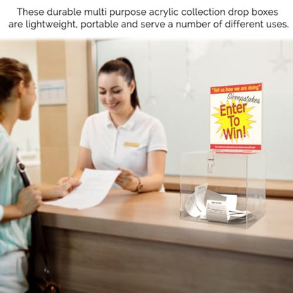 Marketing Holders 12 Inch Locking Ballot Box with Removable 8.5" x 11" Header Sign Holder Clear Acrylic Cube Suggestion or Contest Bin - size: 12"W x 12"H Clear