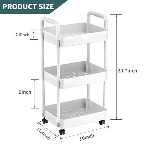 EZ COZY 3 Tier Rolling Cart, Plastic Diaper Cart Organizer with Wheels, Roller Cart for Diapers, Baby Nursery, Kitchen, Bathroom, Living Room and Bedside, White - color: White