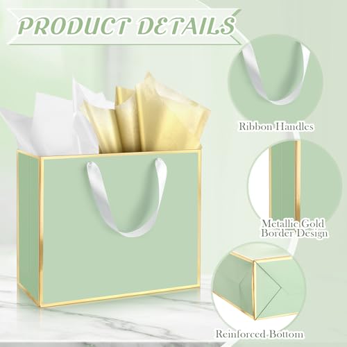 ReliThick 12 Pack Paper Gift Bag with Handles & Tissue, Sage Green - color: Sage Green
