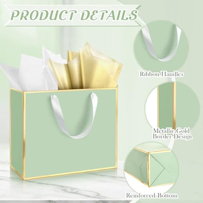 ReliThick 12 Pack Paper Gift Bag with Handles & Tissue, Sage Green - color: Sage Green