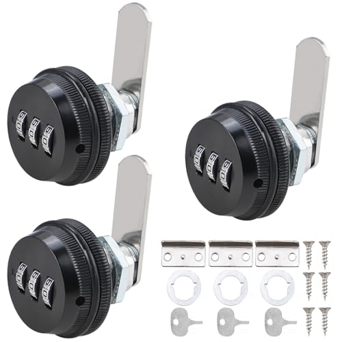RealPlus Combination Cam Locks 3/4" Cylinder Cabinet Lock Security Combi-Cam Password Coded Lock Secure Files Drawers RV Storage Locks (3 Pack, Black) - color: Black, size: 3pcs 3/4"