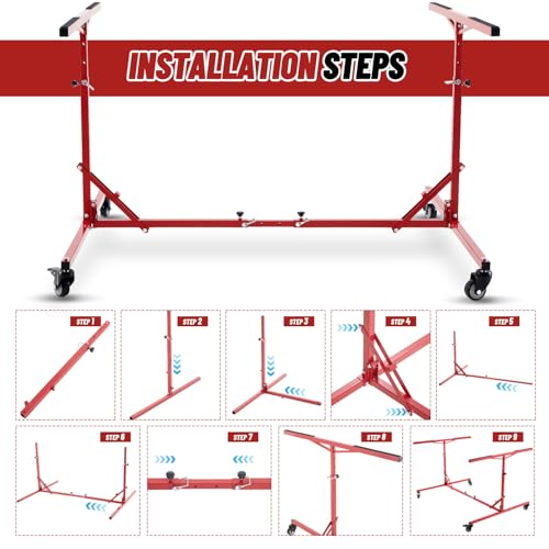Aurelema Large Folding Pick up Bed Dolly Truck Bed Stand Auto Body Dolly that Holds up to 600 Lbs Red Automotive Body Cart Truck Lifter