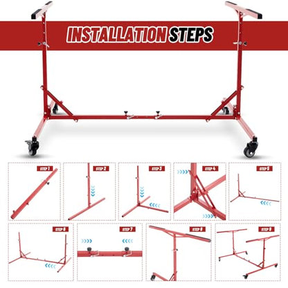Aurelema Large Folding Pick up Bed Dolly Truck Bed Stand Auto Body Dolly that Holds up to 600 Lbs Red Automotive Body Cart Truck Lifter