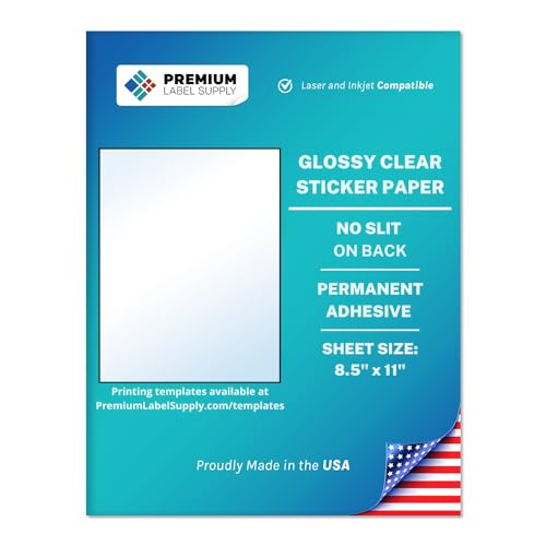 Premium Label Supply Glossy Clear Sticker Paper – 8.5" x 11" Full Sheet Labels – Laser/Inkjet Compatible – 25 Sheets - size: 25 Sheets