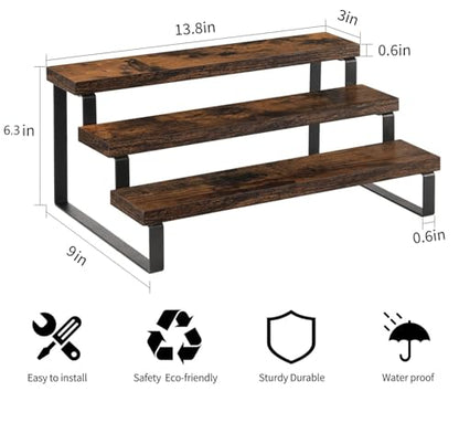 YINMIT Wooden Display Riser Stand, Tiered Perfume and Cologne Organizer Stand, 3 Tier Spice Rack Organizer, Rustic Display Shelf for Candles (3 Tier) - color: 3 Tier,1 Pack,Brown