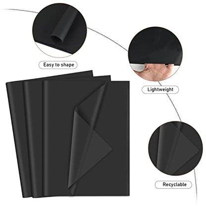 NEBURORA 120 Sheets Black Tissue Paper Halloween Gift Wrap Paper - color: Black