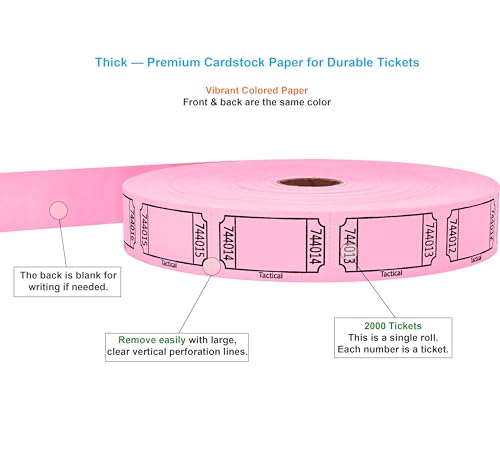 Tacticai 2000 Blank Raffle Tickets, Single Roll, Pink - color: Pink