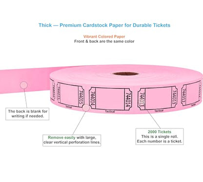 Tacticai 2000 Blank Raffle Tickets, Single Roll, Pink - color: Pink
