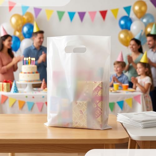 Choice Marts 100 White Plastic Bags With Handles 12x15 Merchandise Bags - color: White