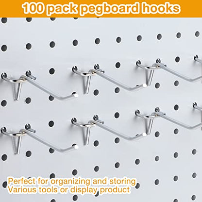 Funrous 100 Pack 2 Inch Stainless Steel Hooks for Pegboard, Silver - size: 2 Inch