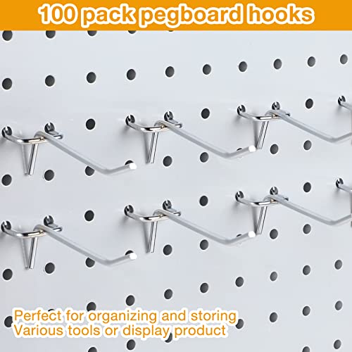 Funrous 100 Pack 2 Inch Stainless Steel Hooks for Pegboard, Silver - size: 2 Inch
