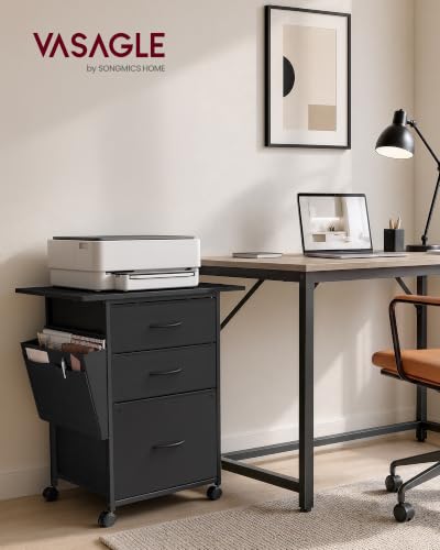 VASAGLE 3-Drawer File Cabinet, Mobile Printer Stand with Storage - color: Black, size: 3 Drawers