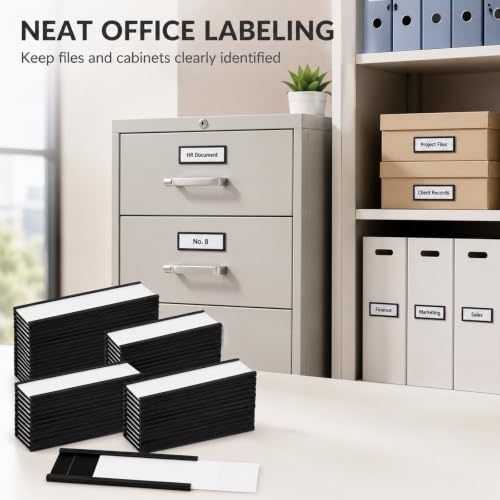 CYEAH 100 Pack Magnetic Label Holders, 1 x 3 Inch C-Channel Magnetic Data Card Holders with Paper Inserts and Clear Plastic Protectors for Metal Racks, Shelves, File Cabinets and Lockers