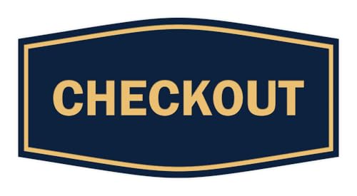 Signs ByLITA Fancy Checkout Sign | Durable Plastic | Vibrant Colors | Powerful Foam Tape (Navy Blue/Gold) - Small - color: Navy Blue/Gold, size: 3 x 6" - Small (1 Pack)