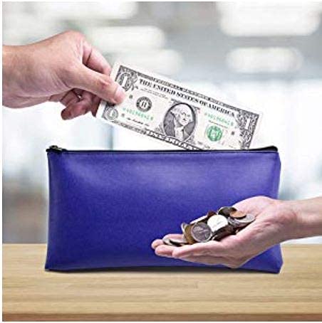 Better Office Products 6 Pack, Zippered Security Bank Deposit Bag, Leatherette, Cash Bag, Coin Bag, Utility Pouch, Blue, 6 Bags